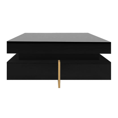 Black Modern High Gloss Square Coffee Table With Four Storage Drawers