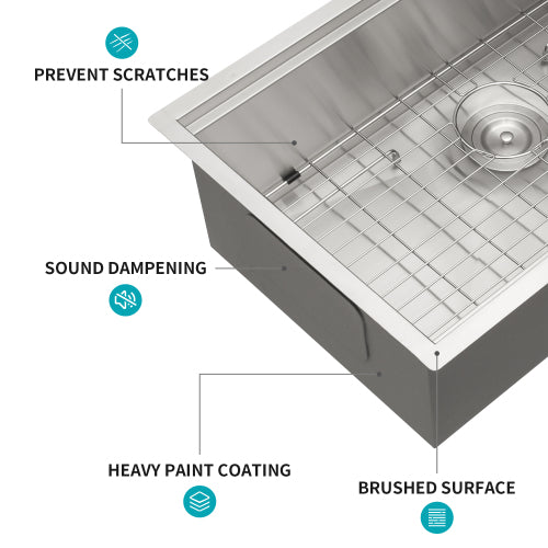 33" Undermount Kitchen Sink - 33*19*9 inch Kitchen Sink Undermount Single Bowl 16 Gauge Stainless Steel Ledge Workstation Kitchen Sinks
