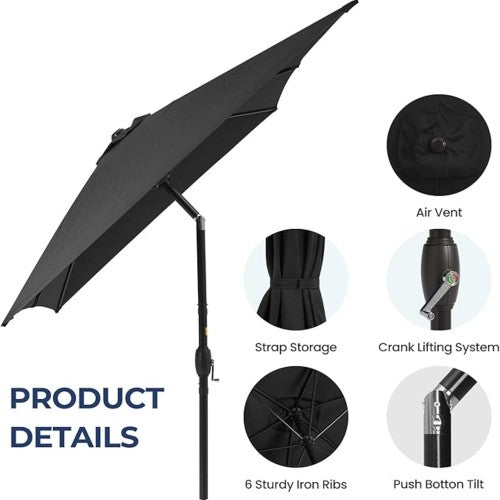 6.5 x 10 ft Black Rectangular Patio Umbrella with Crank, Tilt, Polyester UV-Resistant Canopy for Pool, Backyard & Patio (Without base)