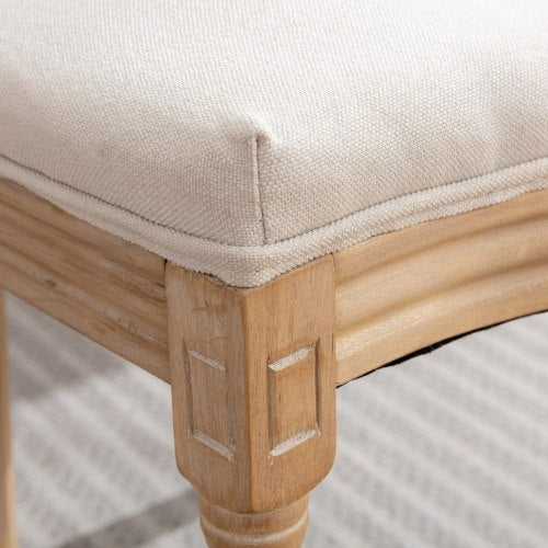 Set of 2 Cream Beige French Solid Wood Rattan Back Dining Chairs, Antique Carved Frame 300 LBS Load