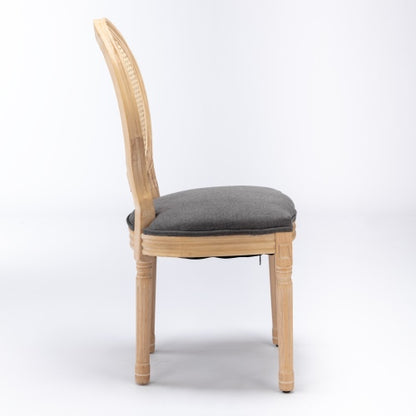 Set of 2 Gray French Solid Wood Rattan Back Dining Chairs, Antique Carved Frame 300 LBS Capacity