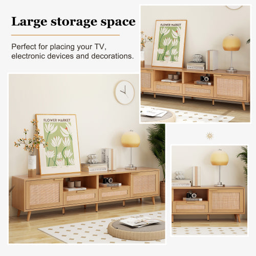 Large Rattan TV Console Table Suitable For Up To 85 Inch Home TV