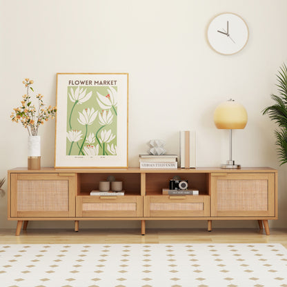 Large Rattan TV Console Table Suitable For Up To 85 Inch Home TV