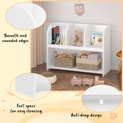 White 4-Compartment Kids Safety Bookcase, MDF Toy Storage Rack Max Load 25Lbs with Wall Buckle