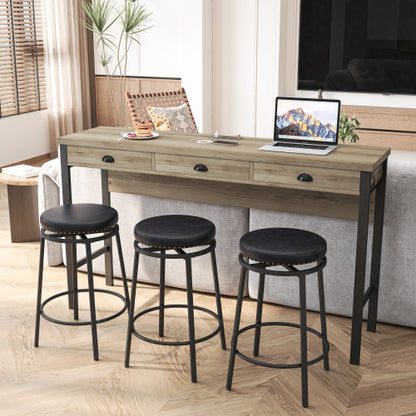 3-Drawer Dining Table Set with Power Outlets, 3 PU Stools, Bar Table Set