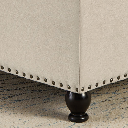 Beige Linen Square Storage Ottoman, Button Tufted Ottoman Coffee Table with Nail Trim & Wooden Legs, 30 inchW x30 inchD x18 inchH