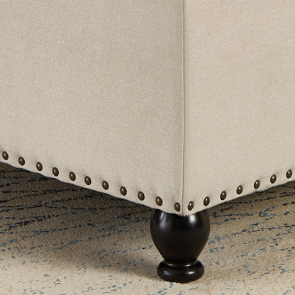 Beige Linen Square Storage Ottoman, Button Tufted Ottoman Coffee Table with Nail Trim & Wooden Legs, 30 inchW x30 inchD x18 inchH