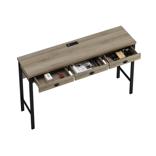 3-Drawer Dining Table Set with Power Outlets, 3 PU Stools, Bar Table Set
