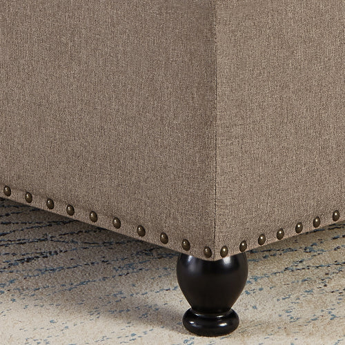 Linen Square Storage Ottoman, Button Tufted Ottoman Coffee Table with Nail Trim & Spindle Wood Legs, 30 inchW x30 inchD x18 inchH