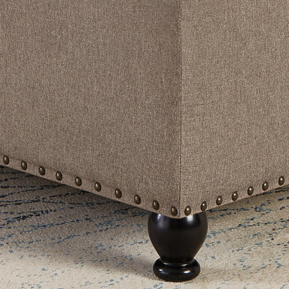 Linen Square Storage Ottoman, Button Tufted Ottoman Coffee Table with Nail Trim & Spindle Wood Legs, 30 inchW x30 inchD x18 inchH