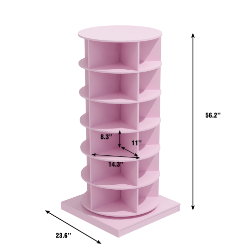Pink 6-Layer 360 Degree Rotating Shoe Cabinet Household Large Capacity Space Saving Shoe Storage Organizer