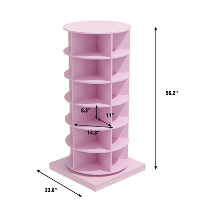 Pink 6-Layer 360 Degree Rotating Shoe Cabinet Household Large Capacity Space Saving Shoe Storage Organizer