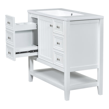 36" Bathroom Vanity with Sink, One Cabinet and Three Drawers, Solid Wood and MDF Board, White (Old Sku:SY999505AAK-6)