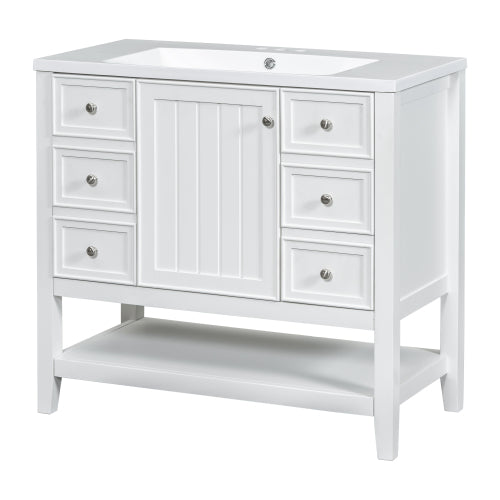 36" Bathroom Vanity with Sink, One Cabinet and Three Drawers, Solid Wood and MDF Board, White (Old Sku:SY999505AAK-6)