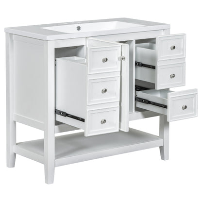 36" Bathroom Vanity with Sink, One Cabinet and Three Drawers, Solid Wood and MDF Board, White (Old Sku:SY999505AAK-6)