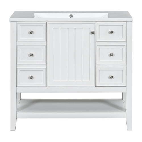 36" Bathroom Vanity with Sink, One Cabinet and Three Drawers, Solid Wood and MDF Board, White (Old Sku:SY999505AAK-6)