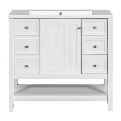 36" Bathroom Vanity with Sink, One Cabinet and Three Drawers, Solid Wood and MDF Board, White (Old Sku:SY999505AAK-6)