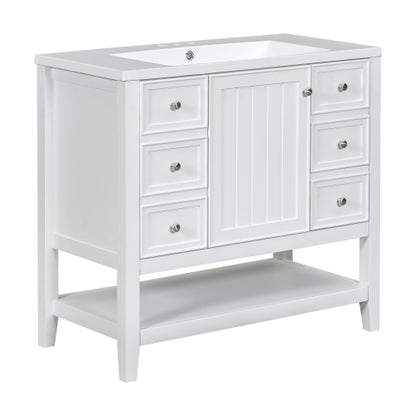 36" Bathroom Vanity with Sink, One Cabinet and Three Drawers, Solid Wood and MDF Board, White (Old Sku:SY999505AAK-6)