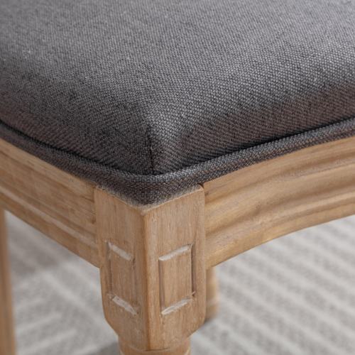 Set of 2 Dark Gray French Carved Solid Wood Linen Dining Chairs, Antique Painted Frame 300 LBS Capacity