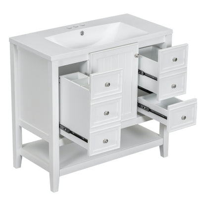 36" Bathroom Vanity with Sink, One Cabinet and Three Drawers, Solid Wood and MDF Board, White (Old Sku:SY999505AAK-6)