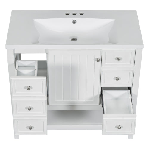 36" Bathroom Vanity with Sink, One Cabinet and Three Drawers, Solid Wood and MDF Board, White (Old Sku:SY999505AAK-6)