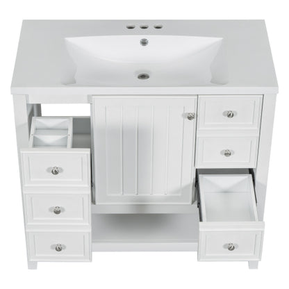 36" Bathroom Vanity with Sink, One Cabinet and Three Drawers, Solid Wood and MDF Board, White (Old Sku:SY999505AAK-6)