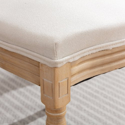 Set of 2 Beige French Carved Solid Wood Linen Dining Chairs, Antique Painted Frame 300 LBS Weight Limit
