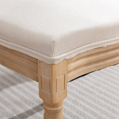 Set of 2 Beige French Carved Solid Wood Linen Dining Chairs, Antique Painted Frame 300 LBS Weight Limit