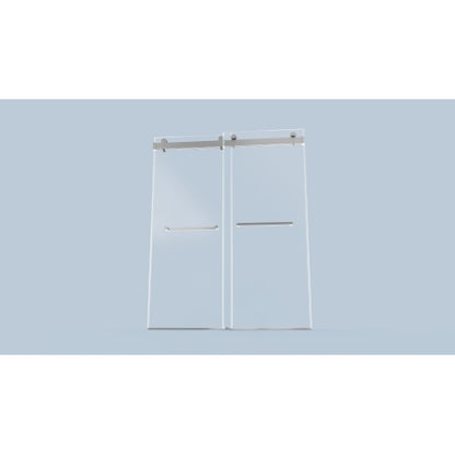 56-60 inches W *76 inches H Frameless Double Sliding Soft-Close Shower Door in Brushed Nickel,3/8 inches (10mm) Thick SGCC Tempered Glass Door