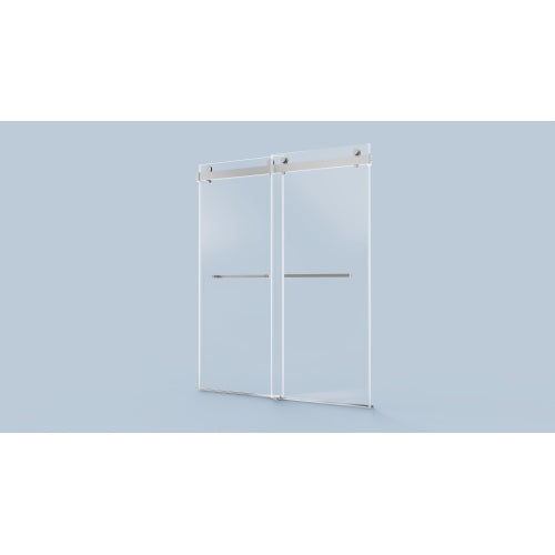 56-60 inches W *76 inches H Frameless Double Sliding Soft-Close Shower Door in Brushed Nickel,3/8 inches (10mm) Thick SGCC Tempered Glass Door