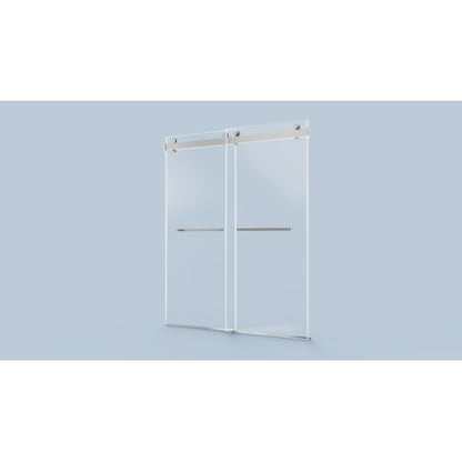 56-60 inches W *76 inches H Frameless Double Sliding Soft-Close Shower Door in Brushed Nickel,3/8 inches (10mm) Thick SGCC Tempered Glass Door