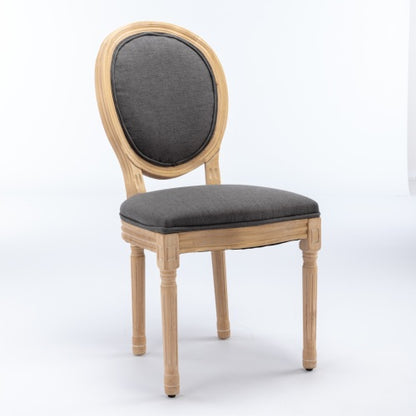 Set of 2 Dark Gray French Carved Solid Wood Linen Dining Chairs, Antique Painted Frame 300 LBS Capacity