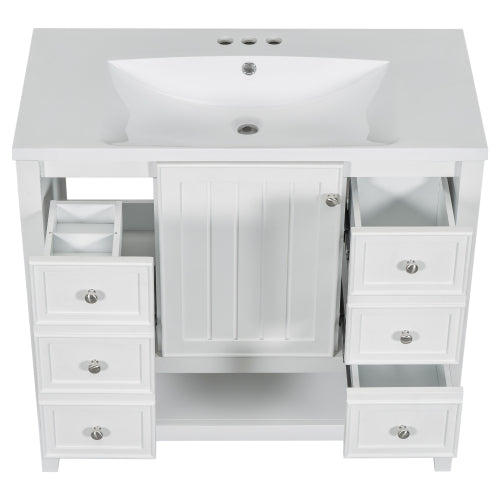 36" Bathroom Vanity with Sink, One Cabinet and Three Drawers, Solid Wood and MDF Board, White (Old Sku:SY999505AAK-6)