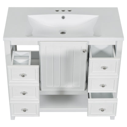 36" Bathroom Vanity with Sink, One Cabinet and Three Drawers, Solid Wood and MDF Board, White (Old Sku:SY999505AAK-6)