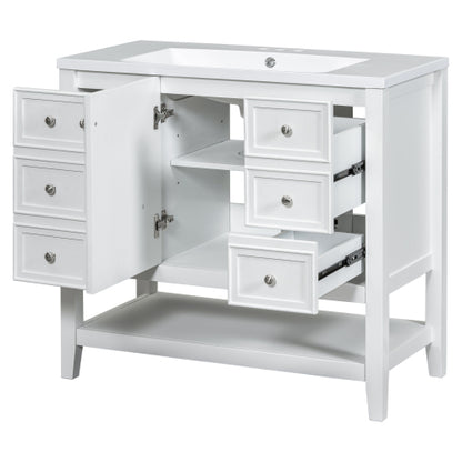 36" Bathroom Vanity with Sink, One Cabinet and Three Drawers, Solid Wood and MDF Board, White (Old Sku:SY999505AAK-6)