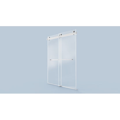 56-60 inches W *76 inches H Frameless Double Sliding Soft-Close Shower Door in Brushed Nickel,3/8 inches (10mm) Thick SGCC Tempered Glass Door