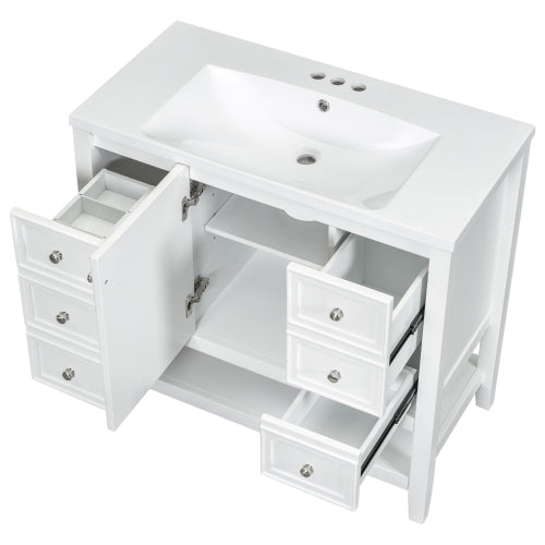 36" Bathroom Vanity with Sink, One Cabinet and Three Drawers, Solid Wood and MDF Board, White (Old Sku:SY999505AAK-6)