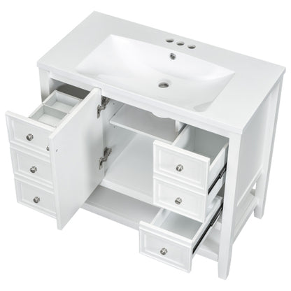 36" Bathroom Vanity with Sink, One Cabinet and Three Drawers, Solid Wood and MDF Board, White (Old Sku:SY999505AAK-6)