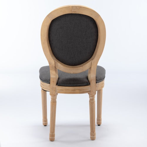 Set of 2 Dark Gray French Carved Solid Wood Linen Dining Chairs, Antique Painted Frame 300 LBS Capacity