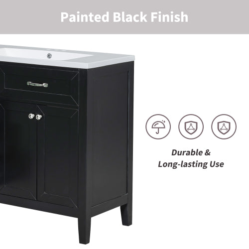 36" Bathroom Vanity with Sink Combo, Black Bathroom Cabinet with Drawers, Solid Frame and MDF Board (Old Sku:JL000007AAB)
