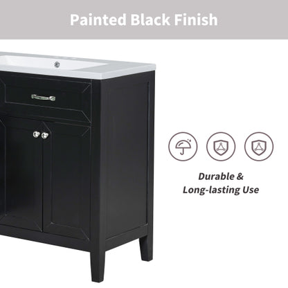 36" Bathroom Vanity with Sink Combo, Black Bathroom Cabinet with Drawers, Solid Frame and MDF Board (Old Sku:JL000007AAB)