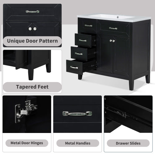 36" Bathroom Vanity with Sink Combo, Black Bathroom Cabinet with Drawers, Solid Frame and MDF Board (Old Sku:JL000007AAB)