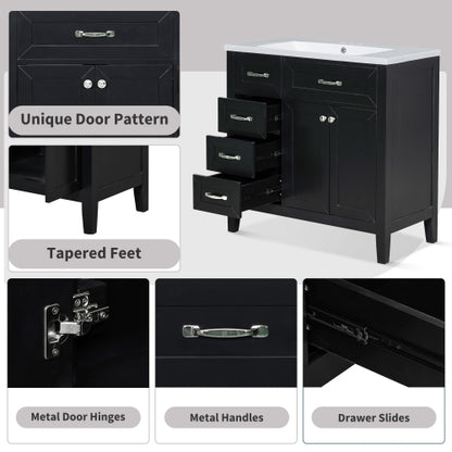 36" Bathroom Vanity with Sink Combo, Black Bathroom Cabinet with Drawers, Solid Frame and MDF Board (Old Sku:JL000007AAB)