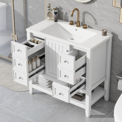 36" Bathroom Vanity with Sink, One Cabinet and Three Drawers, Solid Wood and MDF Board, White (Old Sku:SY999505AAK-6)