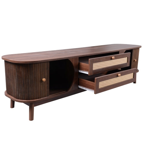 Modern Farmhouse Rattan TV Stand Fits Up To 75 Inch TV With Cable Hole