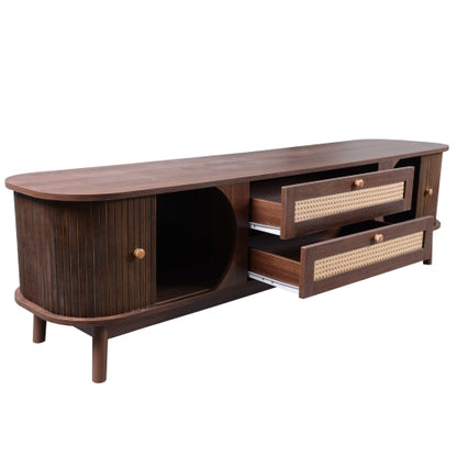 Modern Farmhouse Rattan TV Stand Fits Up To 75 Inch TV With Cable Hole