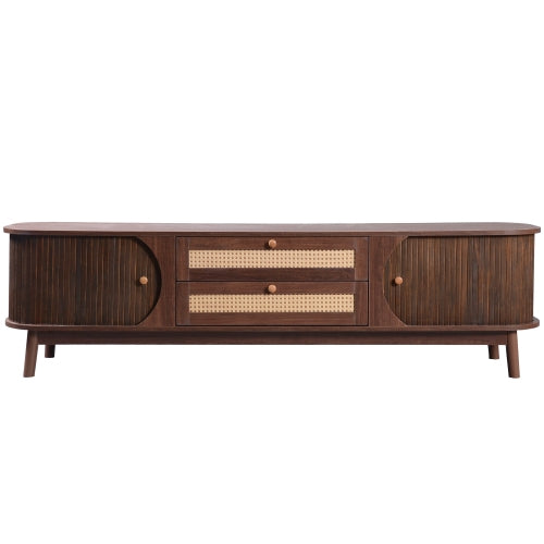 Modern Farmhouse Rattan TV Stand Fits Up To 75 Inch TV With Cable Hole