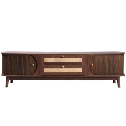 Modern Farmhouse Rattan TV Stand Fits Up To 75 Inch TV With Cable Hole