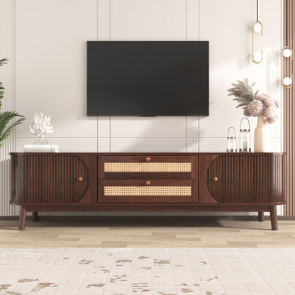 Modern Farmhouse Rattan TV Stand Fits Up To 75 Inch TV With Cable Hole