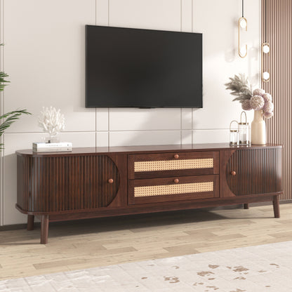 Modern Farmhouse Rattan TV Stand Fits Up To 75 Inch TV With Cable Hole